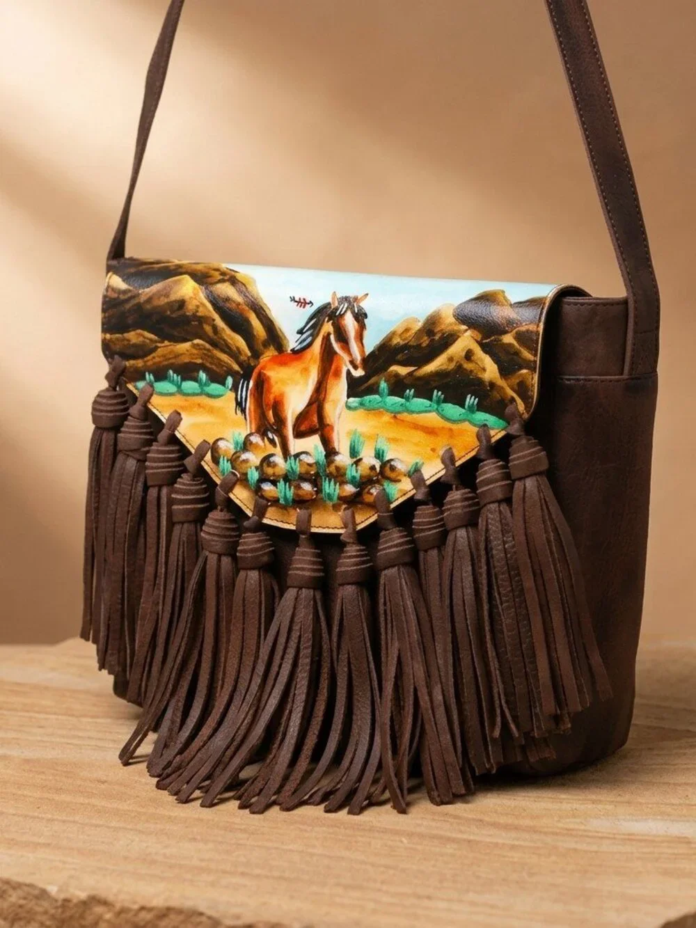 American Darling Hand Painted Desert Rodeo Fringe Crossbody Bag